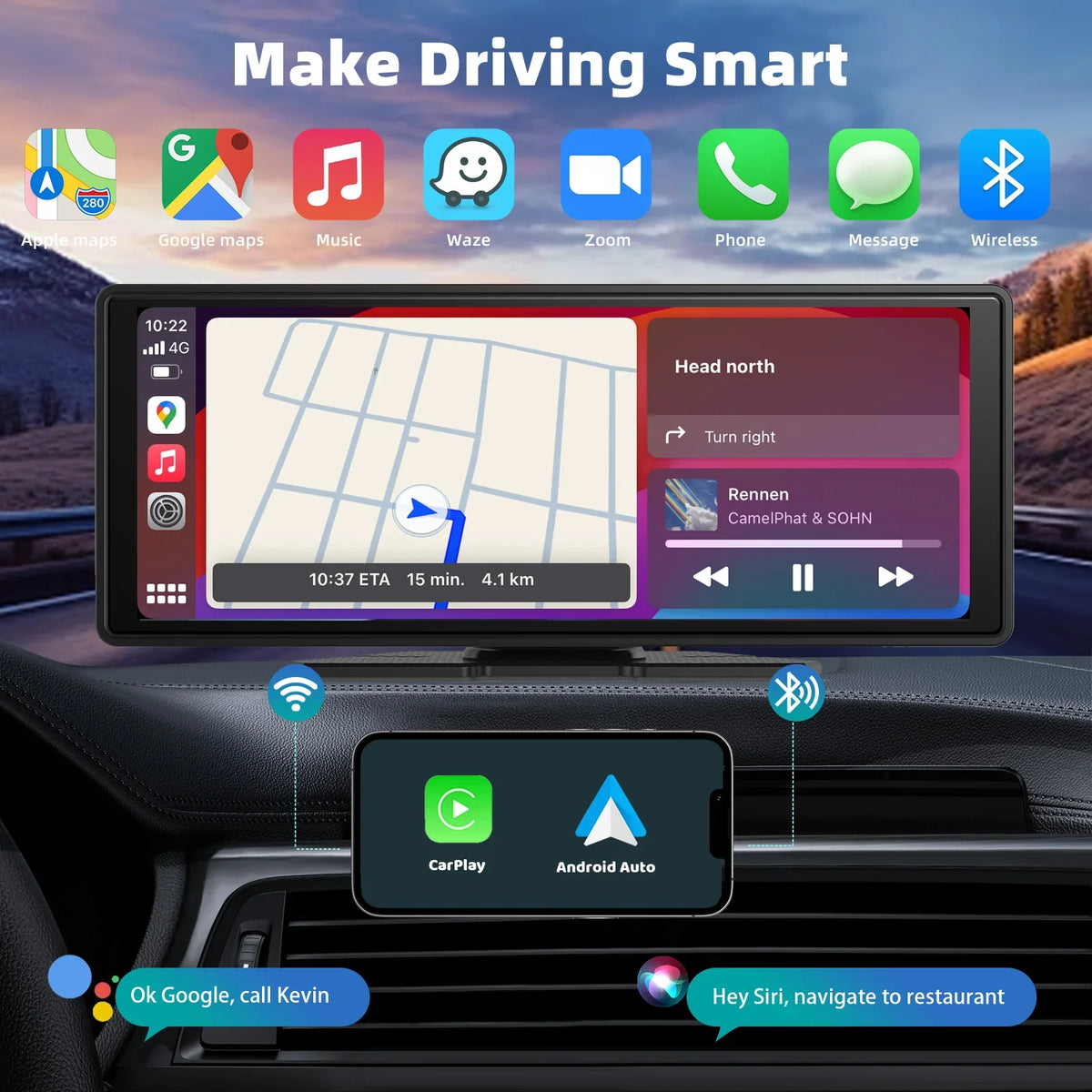 Wireless Carplay Car Stereo, 10.26" inch HD