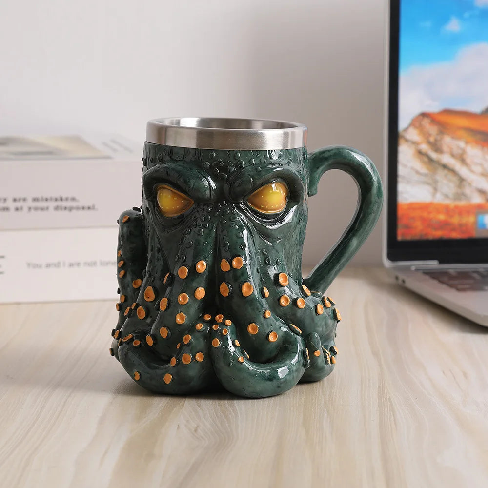 New Underwater Deep Blue Octopus Coffee Cup Mug Home Bedroom Desktop Decoration Resin Crafts