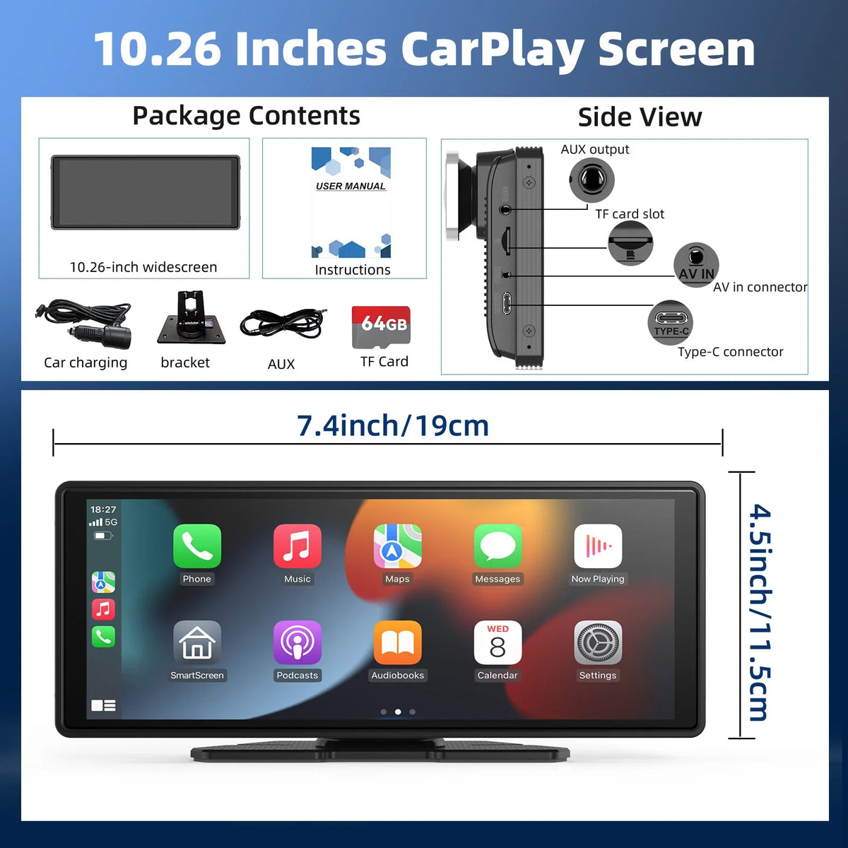 Wireless Carplay Car Stereo, 10.26" inch HD