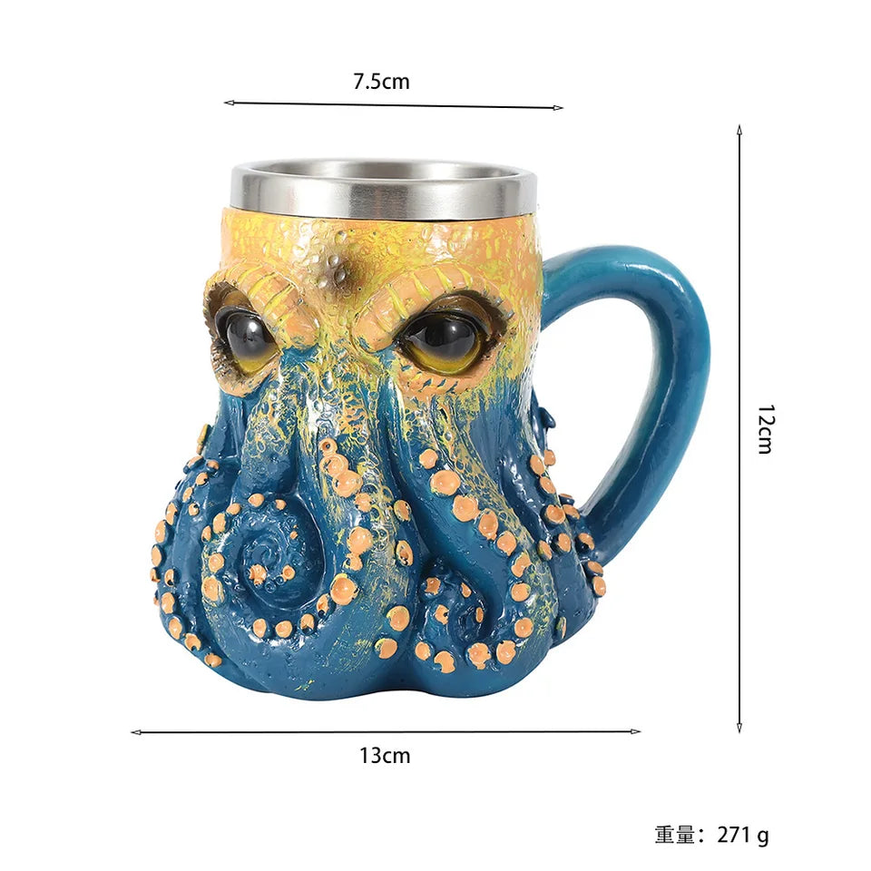 New Underwater Deep Blue Octopus Coffee Cup Mug Home Bedroom Desktop Decoration Resin Crafts