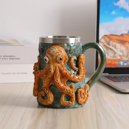 New Underwater Deep Blue Octopus Coffee Cup Mug Home Bedroom Desktop Decoration Resin Crafts