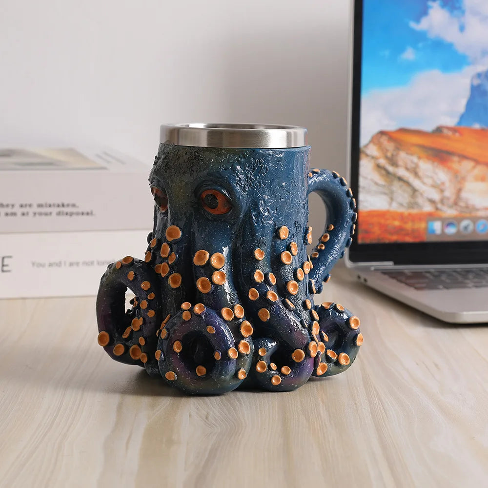 New Underwater Deep Blue Octopus Coffee Cup Mug Home Bedroom Desktop Decoration Resin Crafts