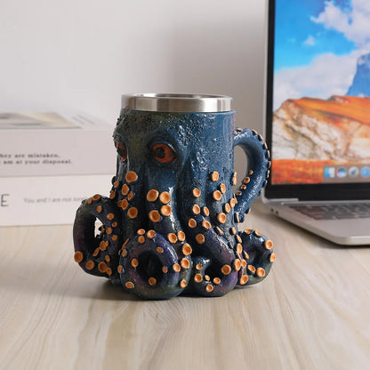 New Underwater Deep Blue Octopus Coffee Cup Mug Home Bedroom Desktop Decoration Resin Crafts