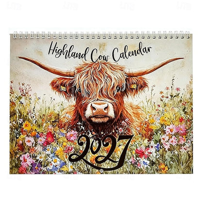 2027 Highland Cow Wall Calendar- Funny & Whimsical Highland Cattle Calendar, Animal Lovers & Home/Office Decor, 12-Month Spiral-Bound Calendar,Gift For Highland Cow Lovers
