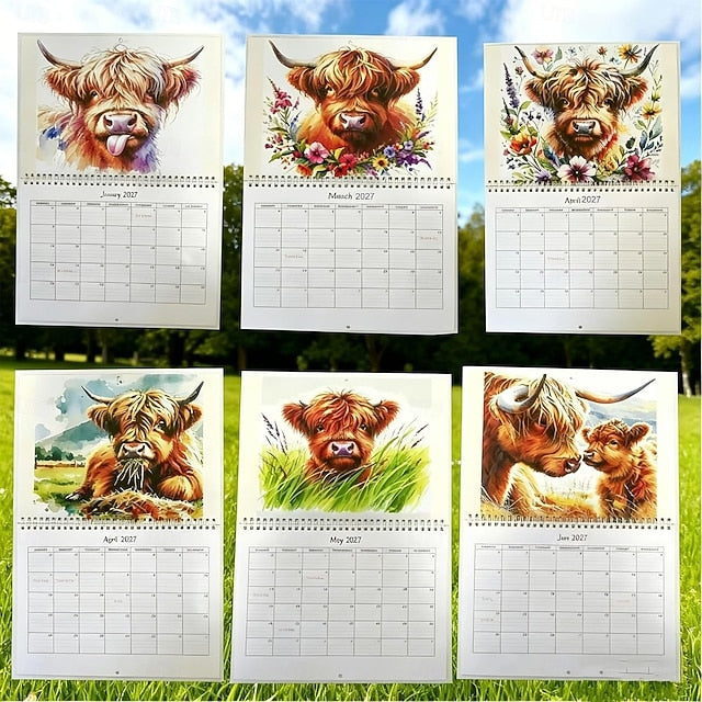 2027 Highland Cow Wall Calendar- Funny & Whimsical Highland Cattle Calendar, Animal Lovers & Home/Office Decor, 12-Month Spiral-Bound Calendar,Gift For Highland Cow Lovers