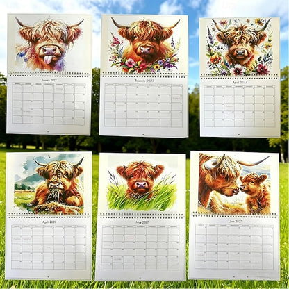 2027 Highland Cow Wall Calendar- Funny & Whimsical Highland Cattle Calendar, Animal Lovers & Home/Office Decor, 12-Month Spiral-Bound Calendar,Gift For Highland Cow Lovers