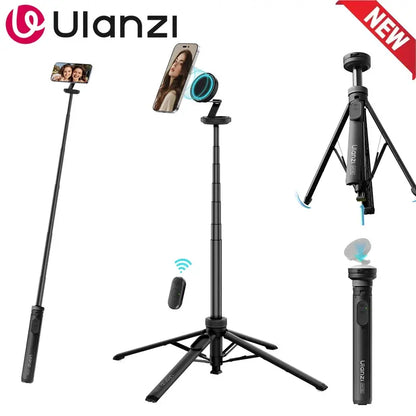 Ulanzi MT85 MagSafe Snap-On Magnetic Cellphone Tripod - 1.7M Adjustable Selfie Stick, Steel Quadruped Stand