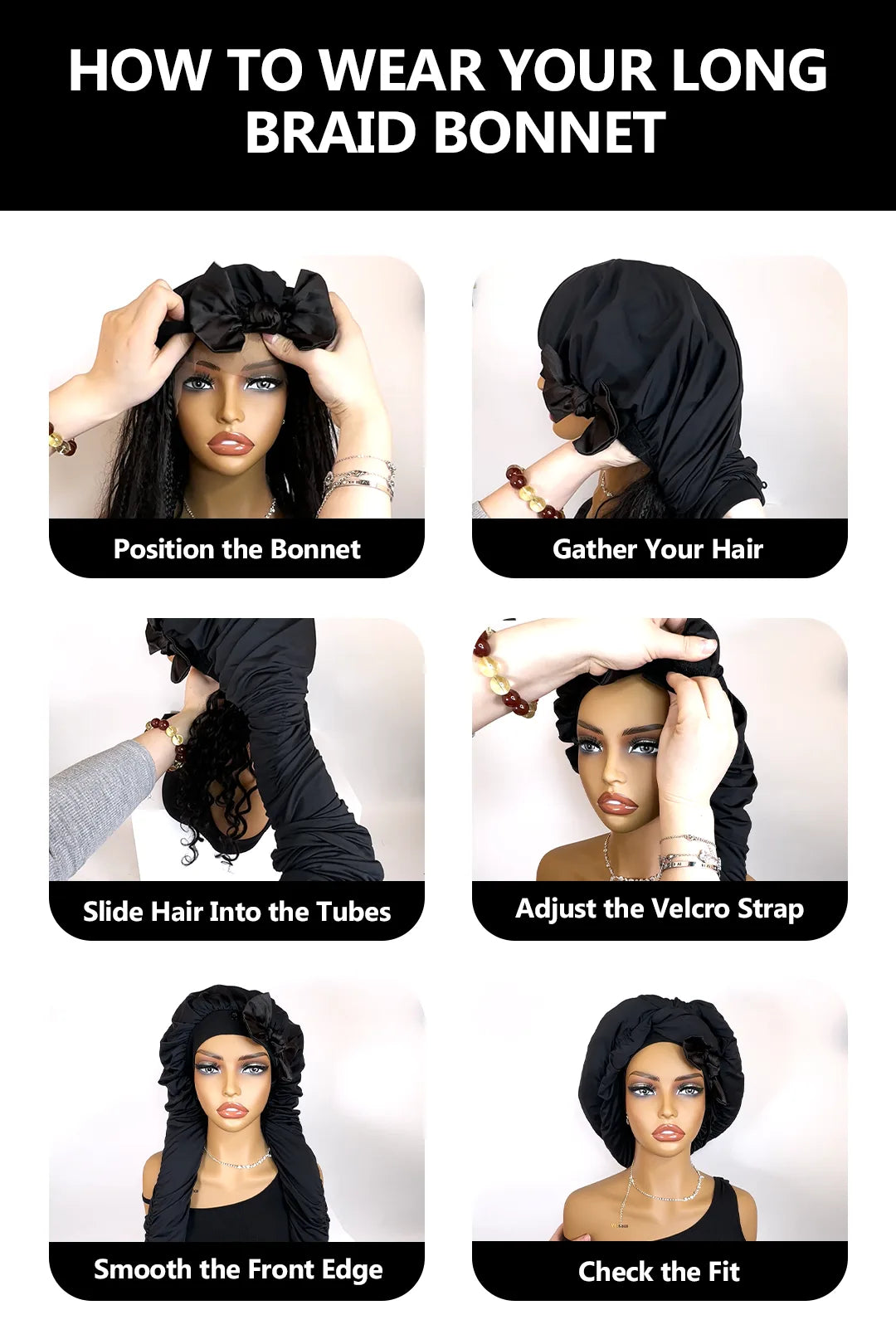 Pantyhose Sleeping Bonnet for Long Braids & Hair Elastic Satin