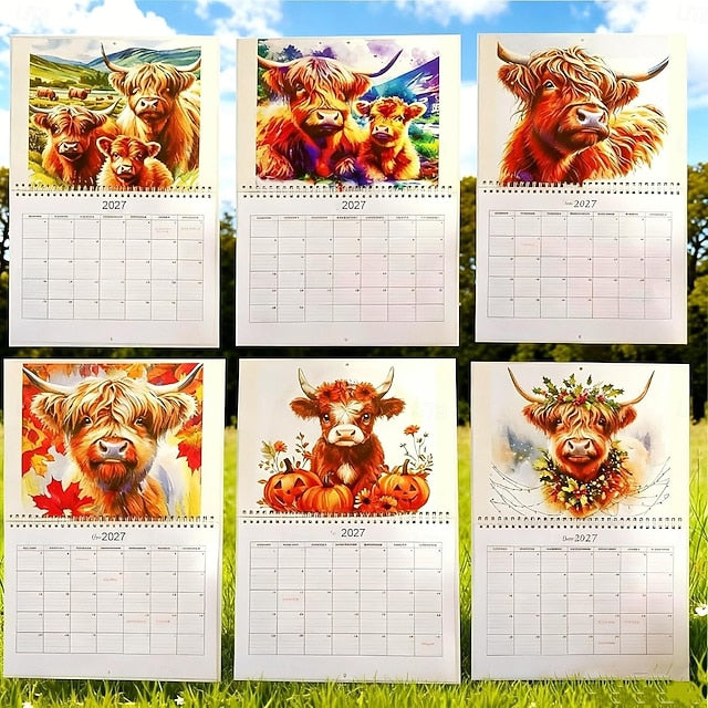 2027 Highland Cow Wall Calendar- Funny & Whimsical Highland Cattle Calendar, Animal Lovers & Home/Office Decor, 12-Month Spiral-Bound Calendar,Gift For Highland Cow Lovers