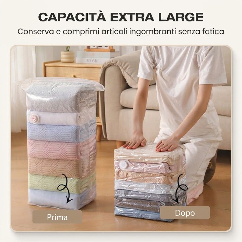 🧳💨 50% di sconto! Sacchetti sottovuoto senza pompa – Premi e sigilla, nessuna pompa necessaria. Risparmia l'80% di spazio, mantiene i vestiti asciutti e privi di polvere. Ideal per biancheria da letto voluminosa e attrezzatura stagionale. 🛏️🗄️