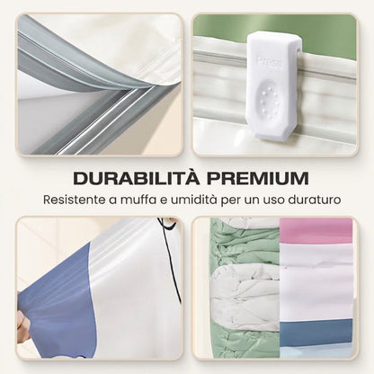 🧳💨 50% di sconto! Sacchetti sottovuoto senza pompa – Premi e sigilla, nessuna pompa necessaria. Risparmia l'80% di spazio, mantiene i vestiti asciutti e privi di polvere. Ideal per biancheria da letto voluminosa e attrezzatura stagionale. 🛏️🗄️