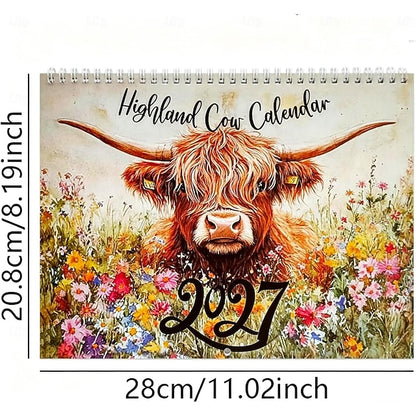 2027 Highland Cow Wall Calendar- Funny & Whimsical Highland Cattle Calendar, Animal Lovers & Home/Office Decor, 12-Month Spiral-Bound Calendar,Gift For Highland Cow Lovers
