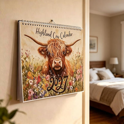 2027 Highland Cow Wall Calendar- Funny & Whimsical Highland Cattle Calendar, Animal Lovers & Home/Office Decor, 12-Month Spiral-Bound Calendar,Gift For Highland Cow Lovers